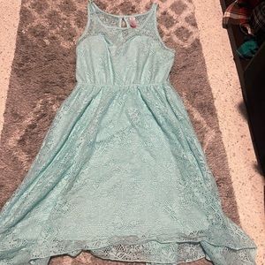 Light blue dress with lace but has under layer very comfortable and flowy